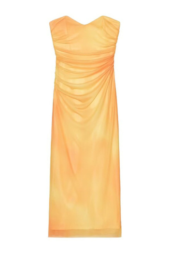sexy slight stretch mesh tube design shirring midi dress