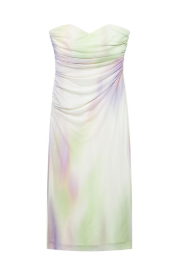 sexy slight stretch tie-dye mesh tube design shirring midi dress