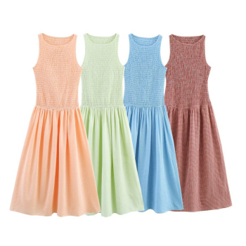 casual slight stretch 4 colors plaid print sleeveless pleated midi dress