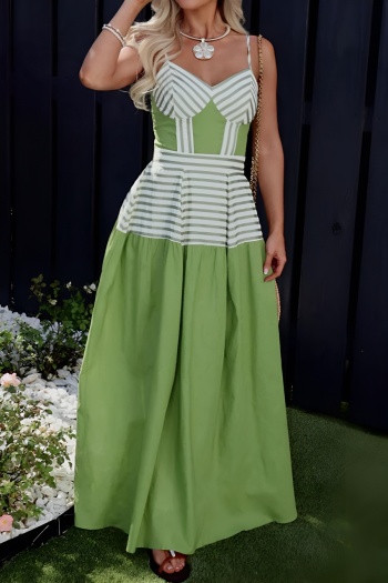 casual non-stretch sling striped print stitching maxi dress