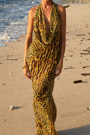 sexy slight stretch halter-neck leopard zebra printing maxi dress