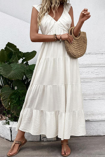 casual non-stretch v-neck solid color maxi dress