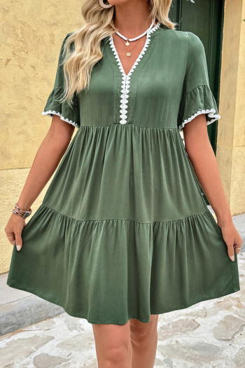 casual non-stretch v-neck lace trim mini dress