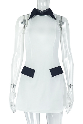Casual non-stretch simple contrast color sleeveless  mini dress