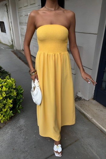 stylish plus size slight stretch 4 colors tube design smocked maxi dress