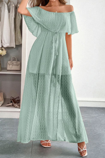 stylish slight stretch mesh 7 colors off shoulder with lined maxi dress