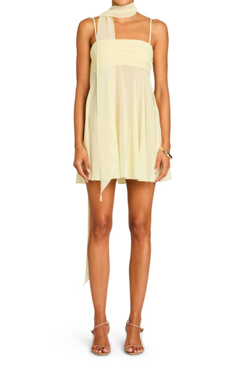 casual non-stretch solid color chiffon sling pleated mini dress with ribbon