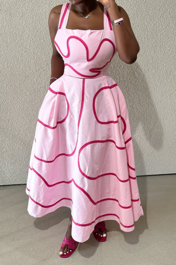 casual plus size non-stretch sling line print with pocket maxi dress
