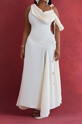 casual plus size non-stretch solid color off-shoulder neckline maxi dress
