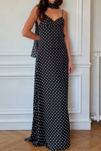 sexy non-stretch dot batch printing v-neck with scarf maxi dress
