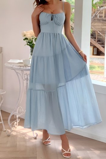 stylish slight stretch 4 colors backless sling smocked with lined midi dress