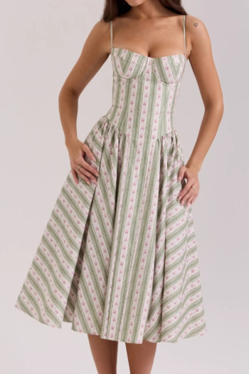 casual non-stretch sling floral print stripes midi dress