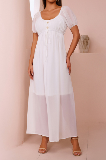 casual non-stretch simple solid color short-sleeved maxi dress