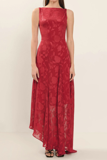 casual non-stretch sleeveless jacquard irregular maxi dress