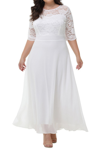 elegant plus size non-stretch lace chiffon stitching maxi evening dress