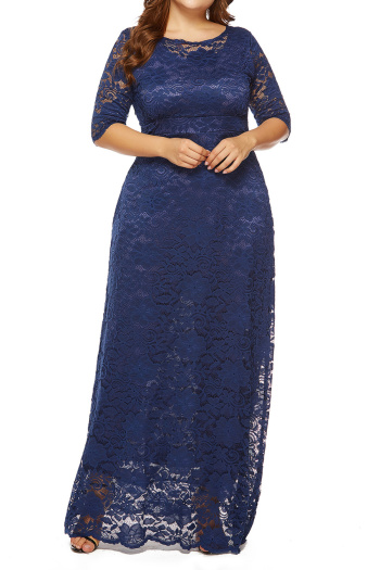 elegant plus size non-stretch lace with pocket maxi evening dress