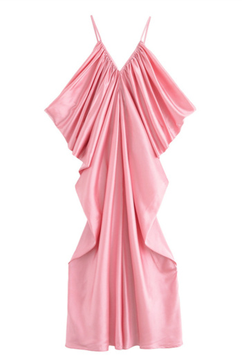 sexy non-stretch satin solid color v-neck maxi dress