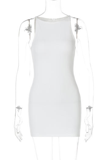 Sexy slight stretch crew neck solid color sleeveless slim mini dress