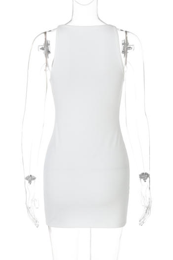 Sexy slight stretch crew neck solid color sleeveless slim mini dress