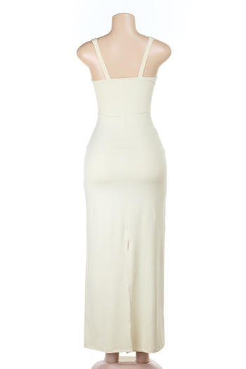 Sexy slight stretch solid color sling slim fit hollow lace-up slit maxi dress