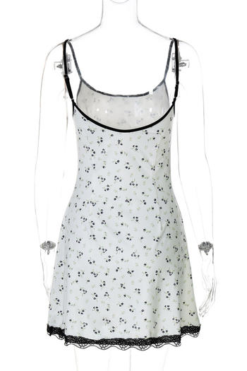 Sexy slight stretch floral batch printing lace trim sling mini dress