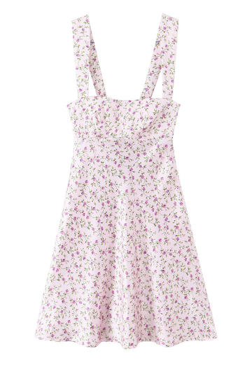 Casual non-stretch floral batch printing lace-up sling backless mini dress