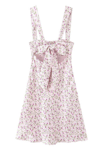 Casual non-stretch floral batch printing lace-up sling backless mini dress