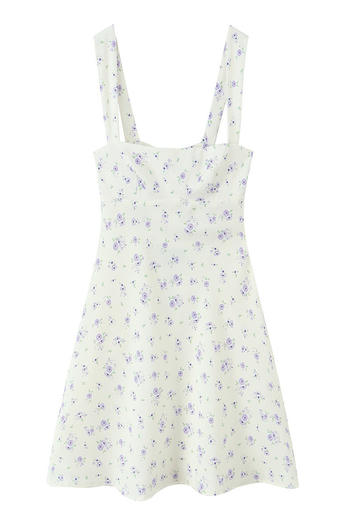 casual non-stretch floral batch printing lace-up sling backless mini dress #1
