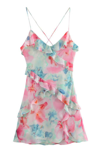 Casual non-stretch tie-dye printed sling backless mini dress