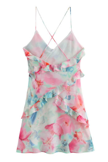 Casual non-stretch tie-dye printed sling backless mini dress
