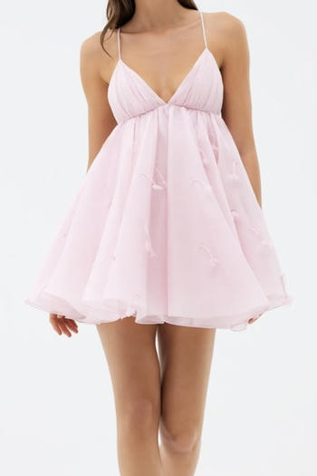 Sexy non-stretch solid color flower decor sling large backless mini dress