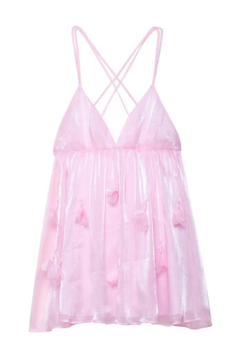 Sexy non-stretch solid color flower decor sling large backless mini dress