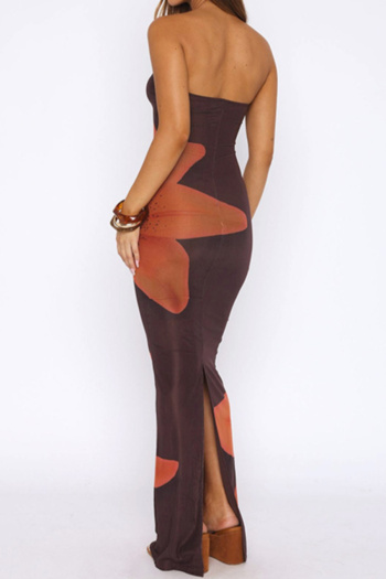 Sexy slight stretch tube design flower printing slit maxi dress