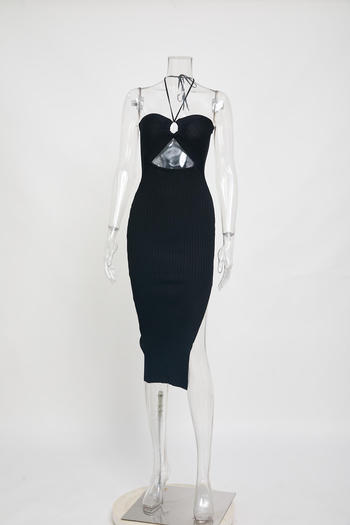 sexy slight stretch 10 colors halter-neck solid color slit maxi dress