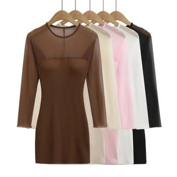 sexy slight stretch stitching mesh 5 colors padded mini dress