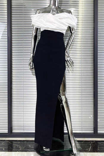 elegant slight stretch off-shoulder patchwork slim high slit maxi evening dress