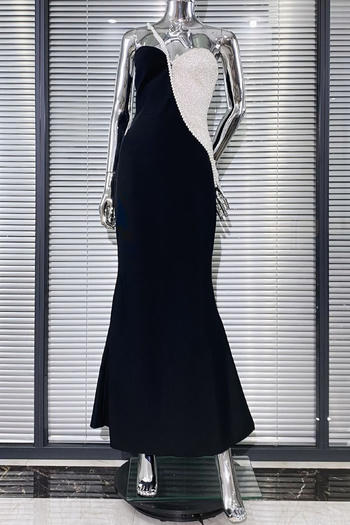 elegant slight stretch pearl decor patchwork slim maxi mermaid evening dress