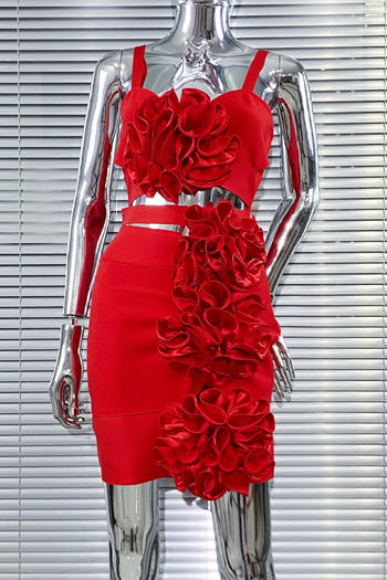 elegant slight stretch sling slim fit hollow flower decor mini dress
