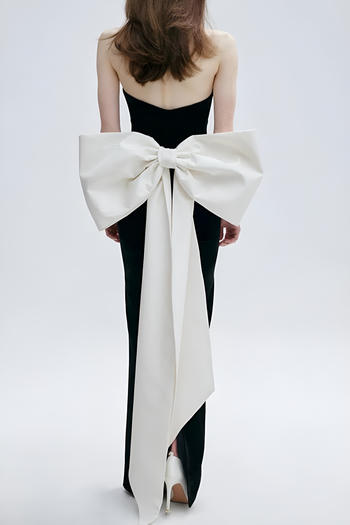 elegant slight stretch tube top slim fit slit big bow decor maxi evening dress
