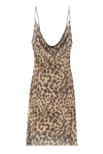 sexy slight stretch leopard printing mesh sling midi dress(size run small)