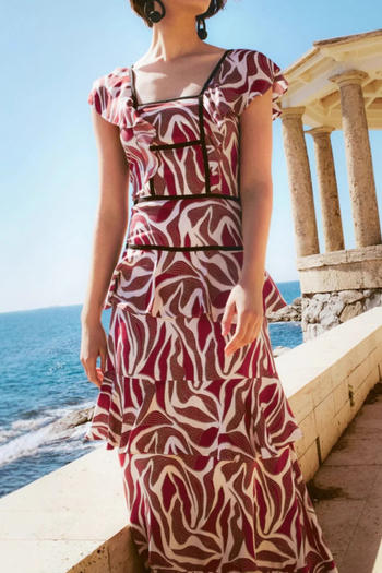 casual non-stretch batch printing ruffle maxi dress