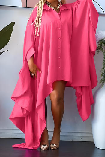 stylish non-stretch 3 colors single-breasted loose irregular maxi dress