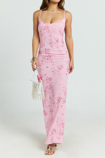 sexy slight stretch sling sequins flower slim high slit maxi dress