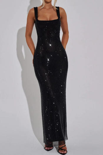 Elegant slight stretch 7-colors solid color slim rhinestone backless maxi dress