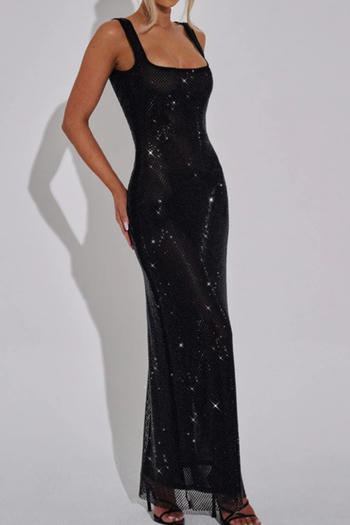Elegant slight stretch 7-colors solid color slim rhinestone backless maxi dress