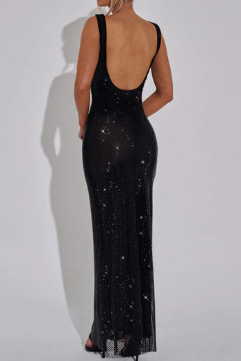 Elegant slight stretch 7-colors solid color slim rhinestone backless maxi dress