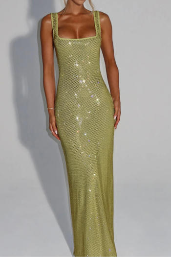 Elegant slight stretch 7-colors solid color slim rhinestone backless maxi dress