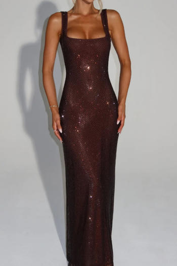 Elegant slight stretch 7-colors solid color slim rhinestone backless maxi dress