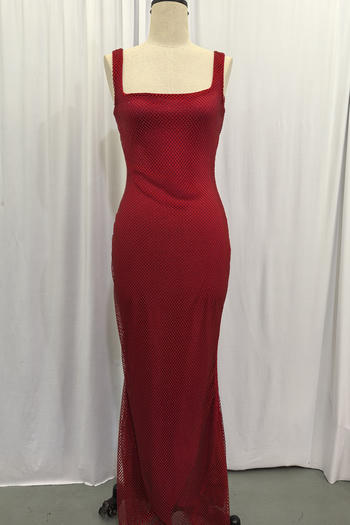 Elegant slight stretch 7-colors solid color slim rhinestone backless maxi dress