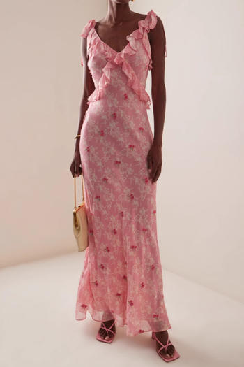 casual non-stretch sling floral batch printing maxi dress